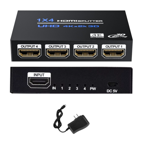 SPLITTER HDMI 1 A 4 SALIDAS- ACTIVO CON FUENTE DE PODER